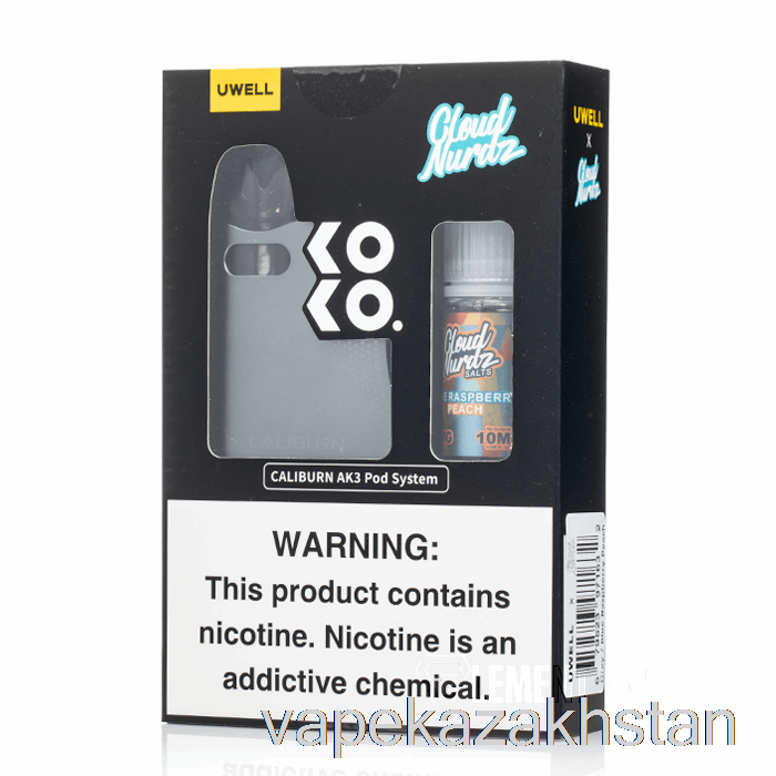 Vape Smoke UWELL x DV Caliburn AK3 Kit + 50mg Nic Salt [GREY] Cloud Nurdz - Blue Raspberry Peach